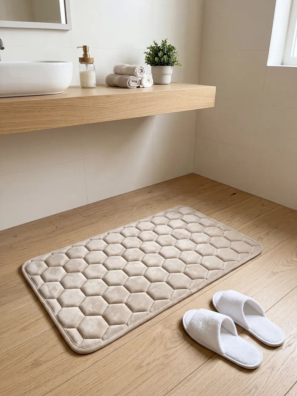 Le tapis La Roche dans une salle de bain lumineuse