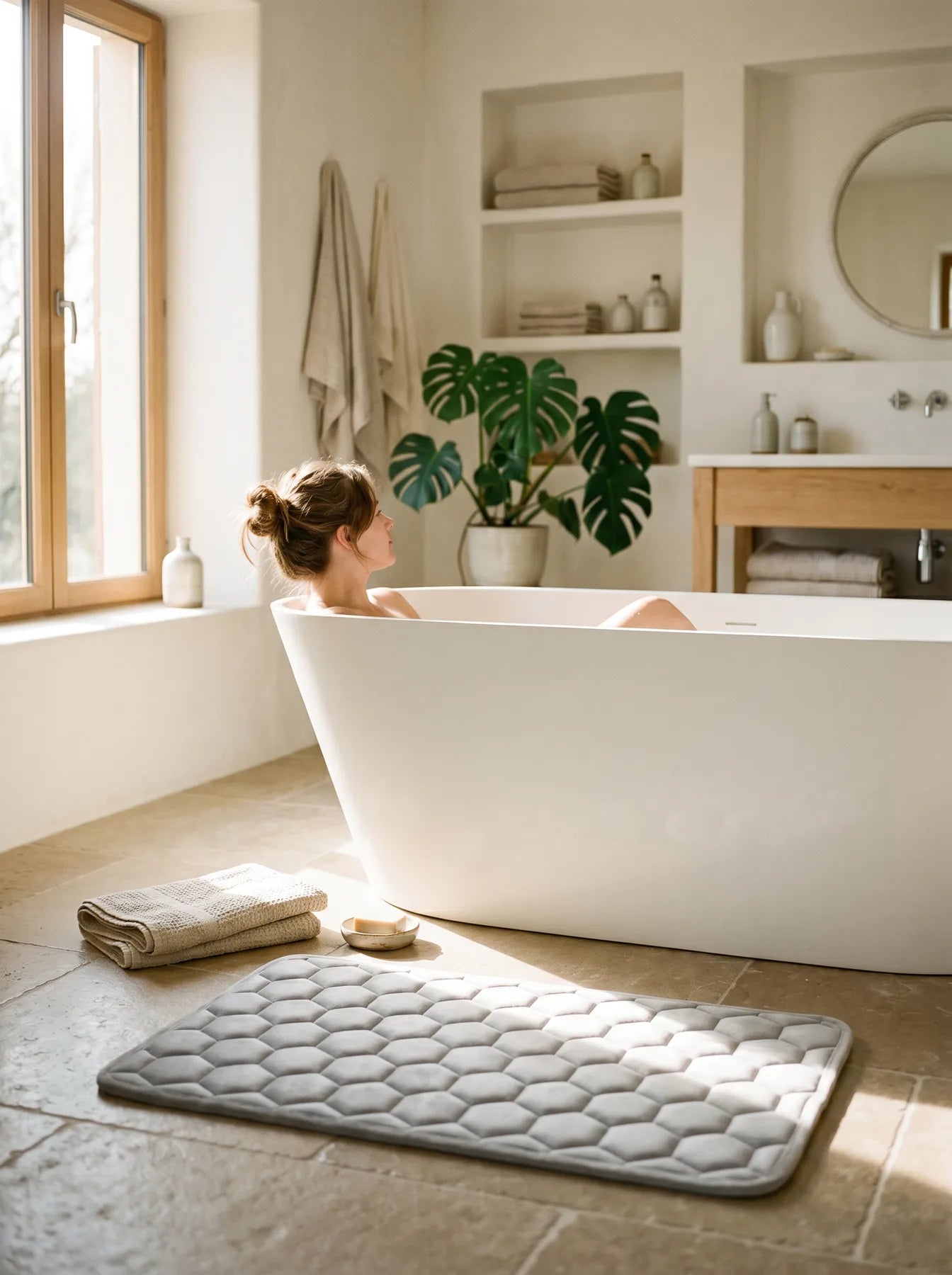 Le tapis La Roche Gris Roche dans une salle de bain